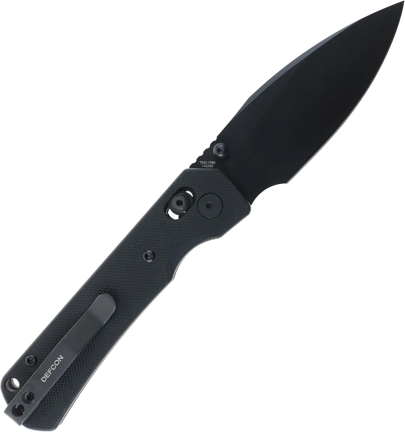 DEFCON Ultra Lite Series Folding Pocket Knife, 3.15" 14C28N Blade, 4" Handle, 2 oz overall weight, Axis Locking Mechanism, G10 Scale Handle, Pocket Clip, EDC (Black Drop Point)