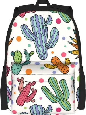 Delerain Colorful Cactus Kids Backpack School Book Bag Travel Daypack Shoulder Bag 16 Inch Plus Lightweight Laptop Bag for 1-6th Grade Boys Girls Back to School