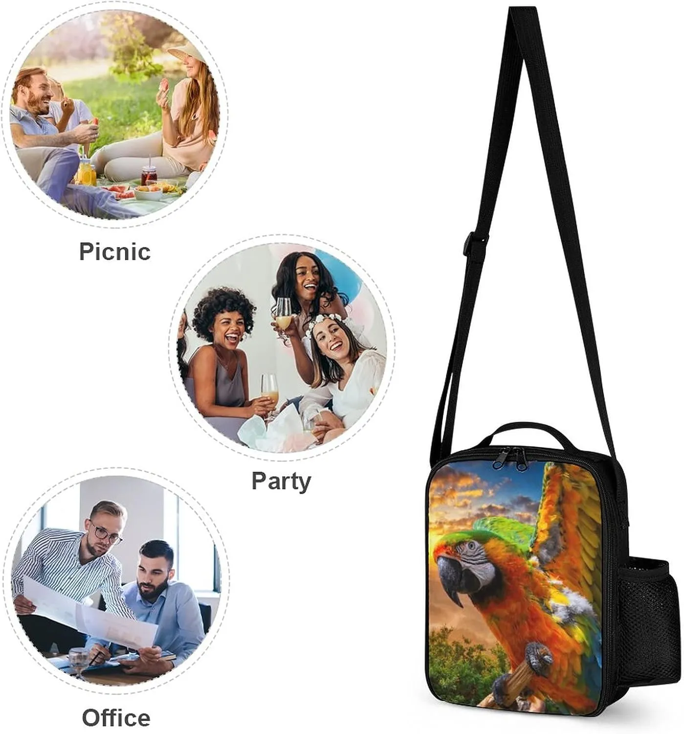 Delerain Colorful Parrot 3 Pcs Backpack Set for Kids Back to School Bookbag with Lunch Box and Pencil Case Durable Lightweight Travel for Teens Students Boys Girls