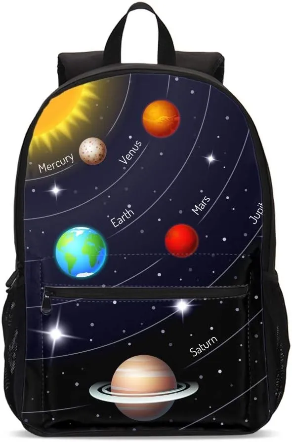Delerain Colorful Solar System School Backpack Lightweight Travel Daypack Shoulder Bag 17 Inch Plus Laptop Bag Book bag for 1-6th Grade Boys Girls Back to School