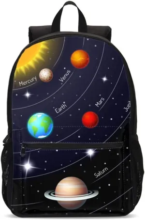 Delerain Colorful Solar System School Backpack Lightweight Travel Daypack Shoulder Bag 17 Inch Plus Laptop Bag Book bag for 1-6th Grade Boys Girls Back to School