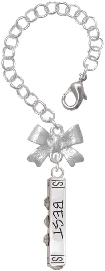 Delight Jewelry Silvertone Best Friends Forever Bar - Silvertone Bow Charm Accessory for Tumblers and Thermal Cups