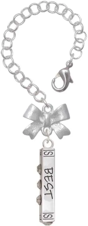 Delight Jewelry Silvertone Best Friends Forever Bar - Silvertone Bow Charm Accessory for Tumblers and Thermal Cups