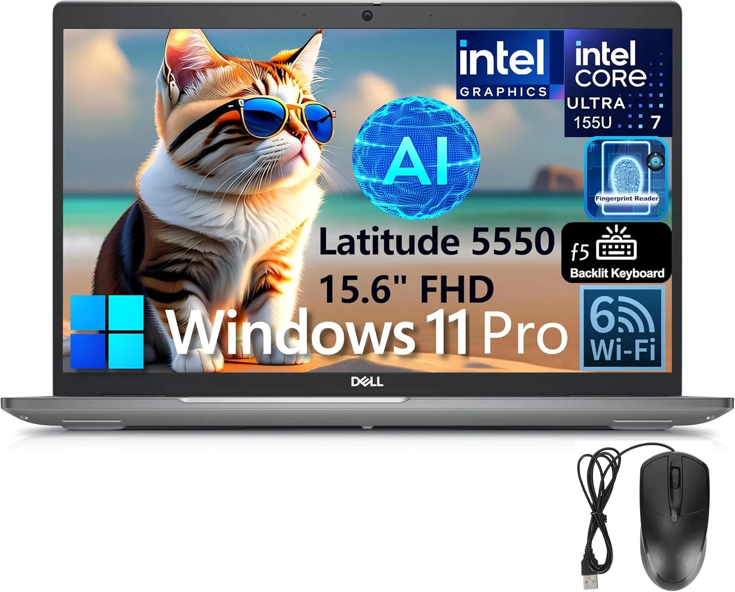 Dell Latitude 5550 15 Business AI Laptop, 15.6" FHD Computer, Intel Ultra 7 155U (Beat i7-1355U), 32GB DDR5 RAM, 1TB SSD, WiFi 6, Backlit Keyboard, Fingerprint Reader, Windows 11 Pro