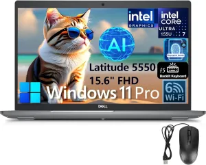 Dell Latitude 5550 15 Business AI Laptop, 15.6" FHD Computer, Intel Ultra 7 155U (Beat i7-1355U), 32GB DDR5 RAM, 1TB SSD, WiFi 6, Backlit Keyboard, Fingerprint Reader, Windows 11 Pro