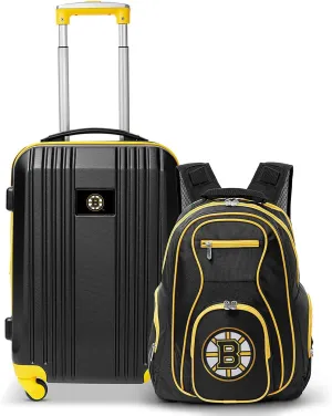 Denco Boston Bruins 2-Piece Luggage Set, Includes 21-inch Two-Tone Hardcase Spinner and 19" Laptop Backpack