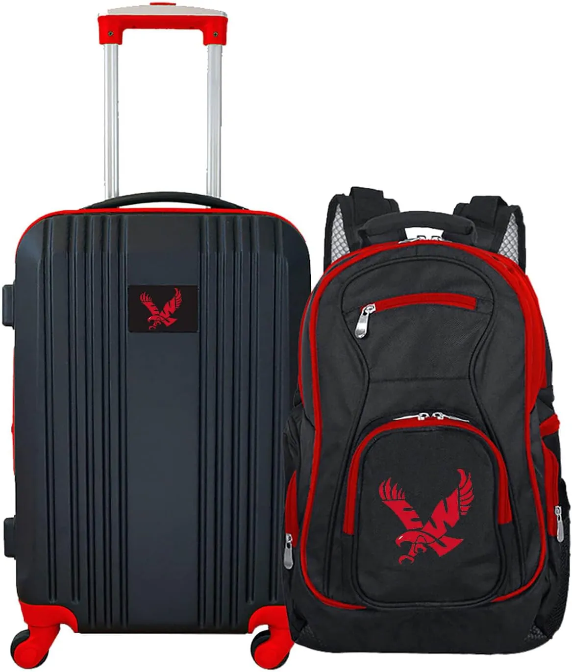 Denco Eastern Washington University Eagles 2-Piece Luggage Set, Includes 21-inch Two-Tone Hardcase Spinner and 19" Laptop Backpack