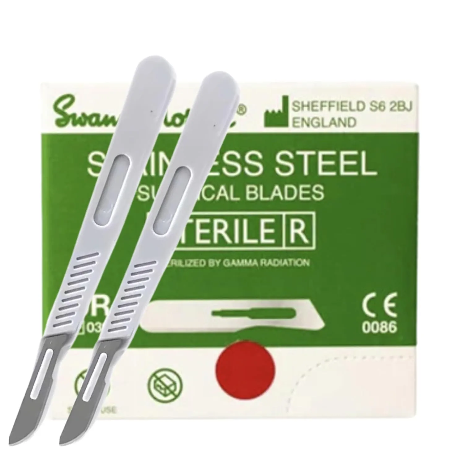 Dermaplaning Kit with (Swann)-(Morton) (10) R Dermaplaning Blades (100ct.) - 2 ABS Plastic Light Weight Reusable Handles and Disposable Scalpels Blades (2 Handles & 100 Blades)