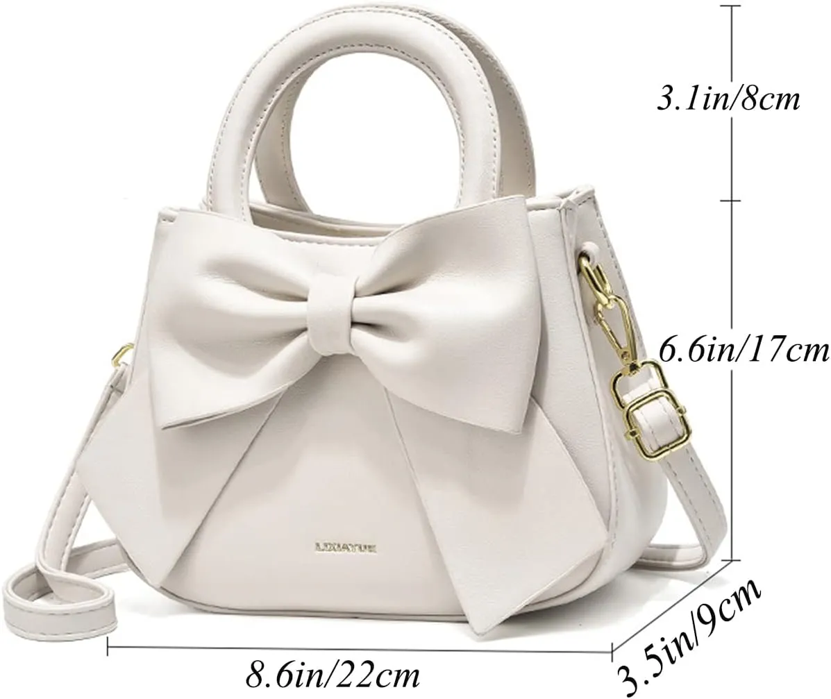 Designer Small Handbags for Women with Top Carry Handle and Cute Bow Knot,Leather Purses and Over-Shoulder Strap