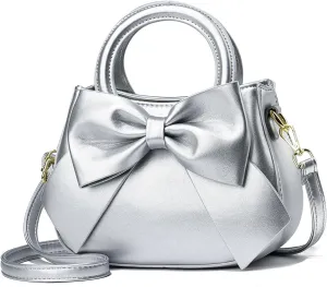 Designer Small Handbags for Women with Top Carry Handle and Cute Bow Knot,Leather Purses and Over-Shoulder Strap