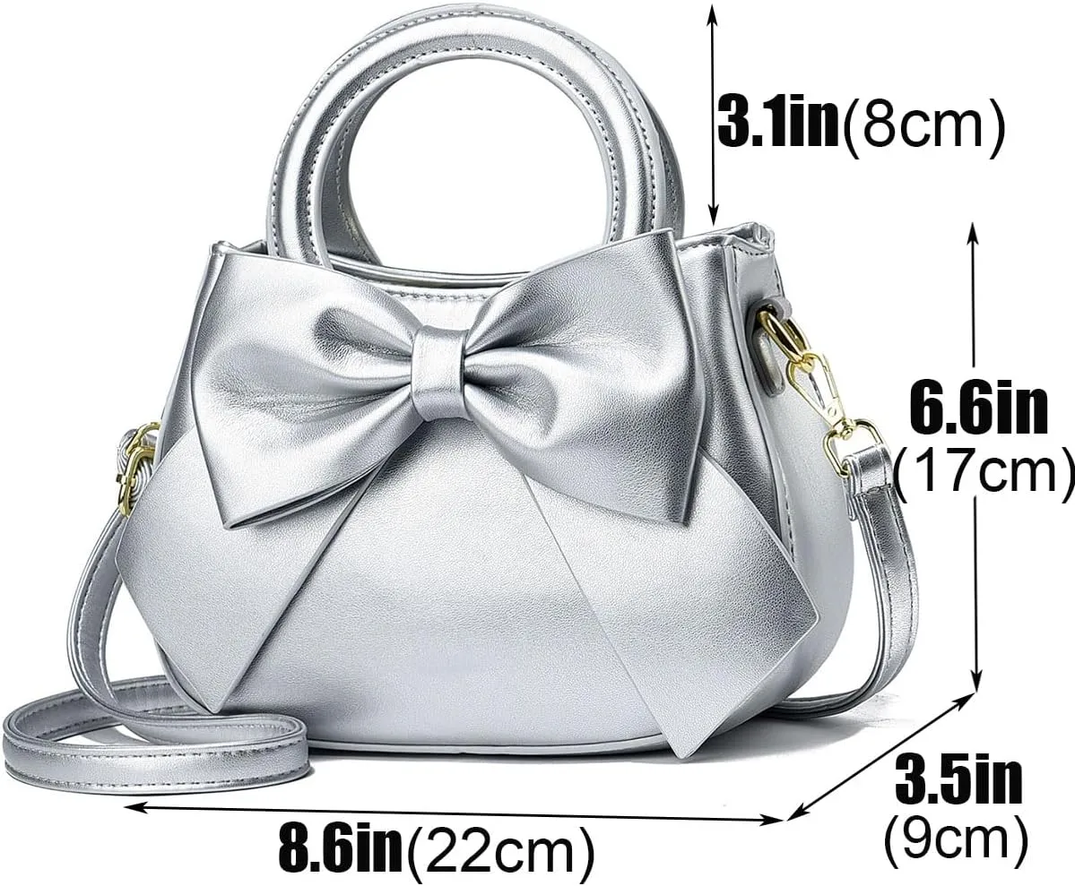 Designer Small Handbags for Women with Top Carry Handle and Cute Bow Knot,Leather Purses and Over-Shoulder Strap