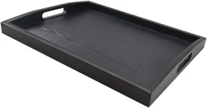 DILLMAN Serving Tray Large Black Wood Rectangle Food Tray Butler Tray Breakfast Tray with Handles (Medium)