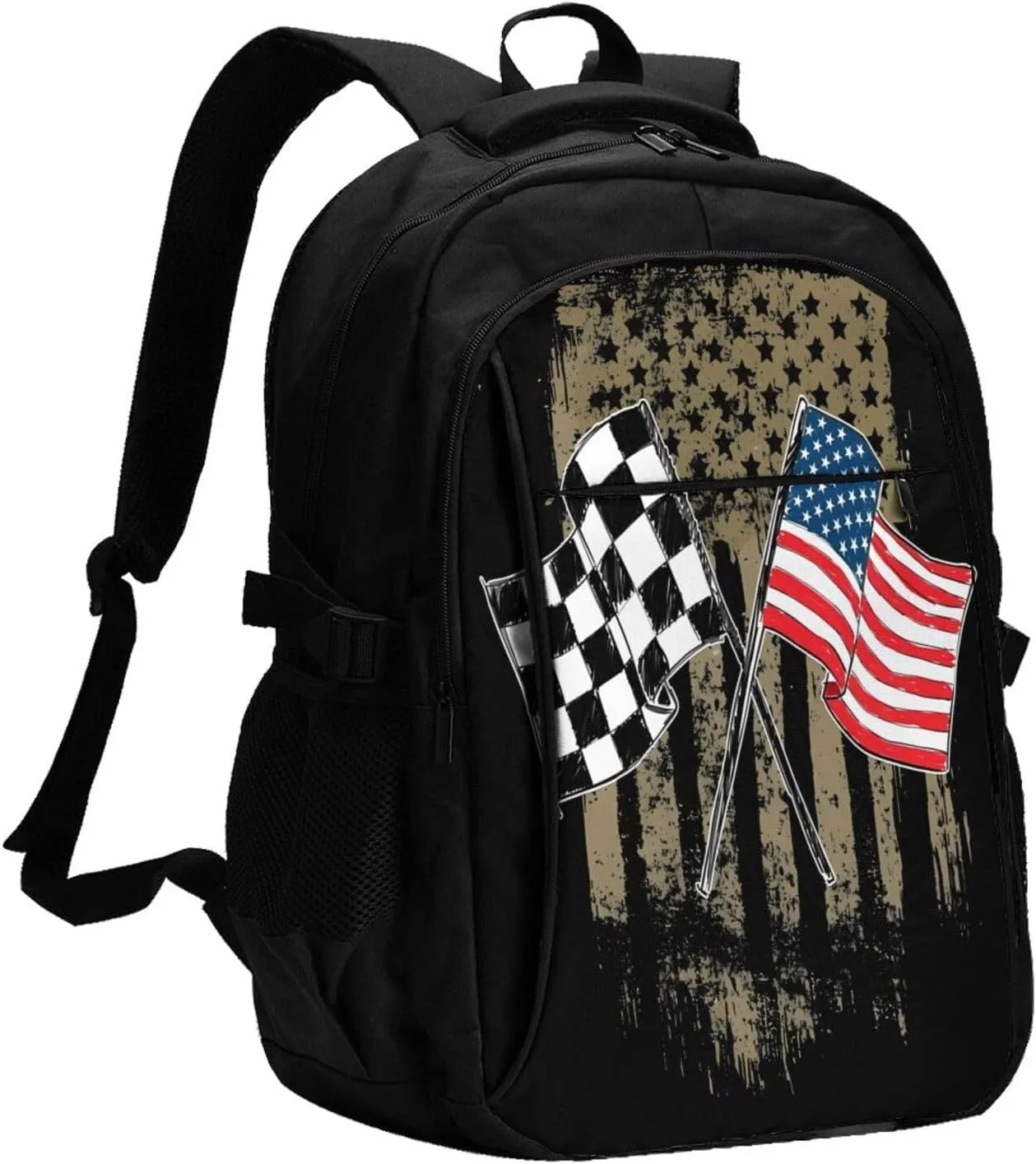 Dirt Track Racing Motocross Stock Car Racing Travel Backpack Laptop Backpacks Business Rucksack Outdoor Daypack Large Sport Bag with Luggage Strap USB Charging Port for Hiking Working