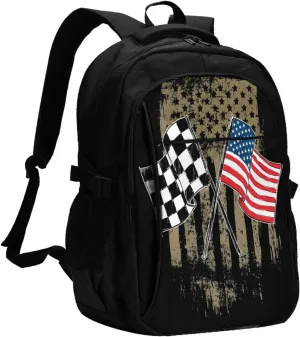 Dirt Track Racing Motocross Stock Car Racing Travel Backpack Laptop Backpacks Business Rucksack Outdoor Daypack Large Sport Bag with Luggage Strap USB Charging Port for Hiking Working