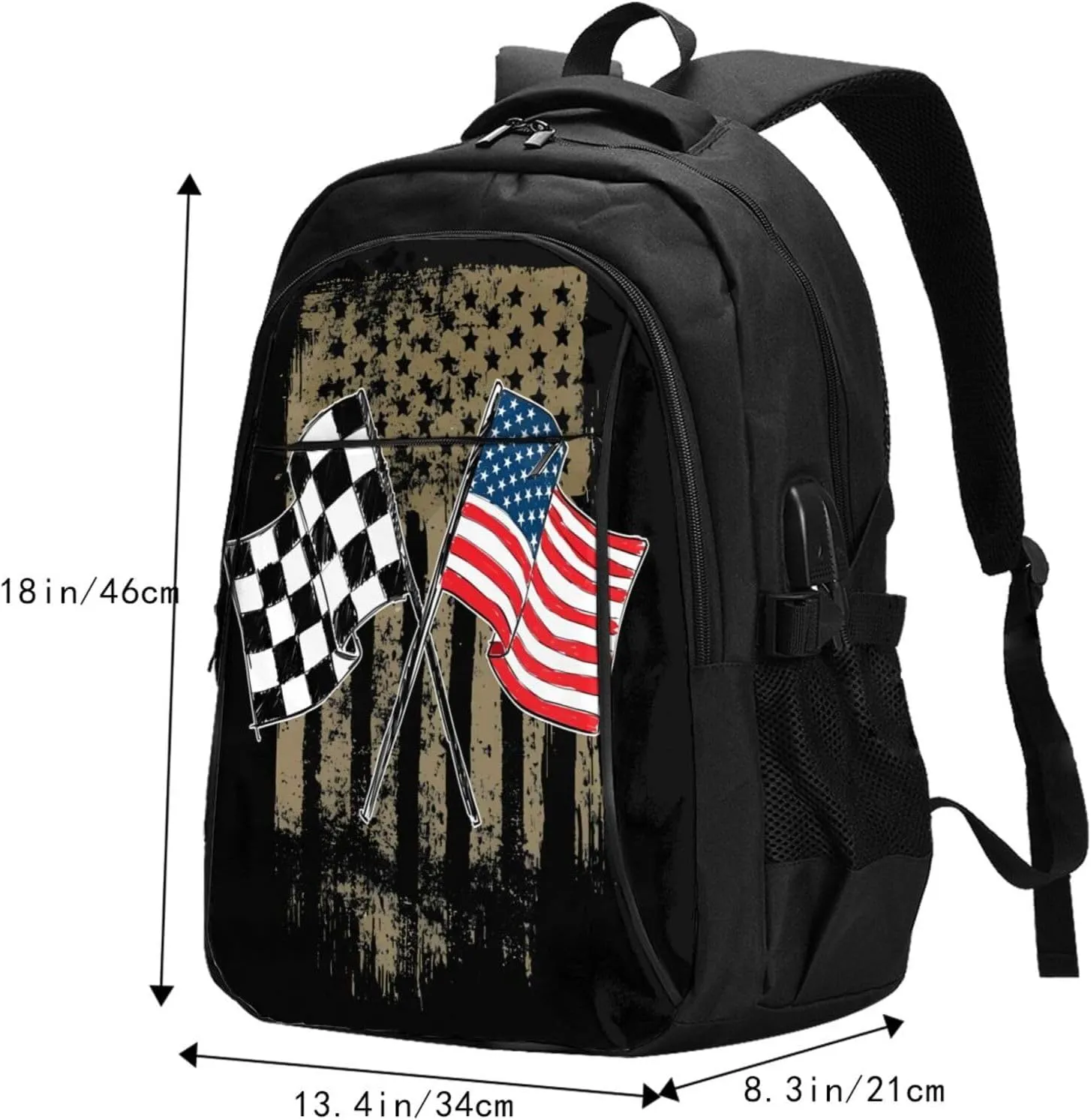 Dirt Track Racing Motocross Stock Car Racing Travel Backpack Laptop Backpacks Business Rucksack Outdoor Daypack Large Sport Bag with Luggage Strap USB Charging Port for Hiking Working