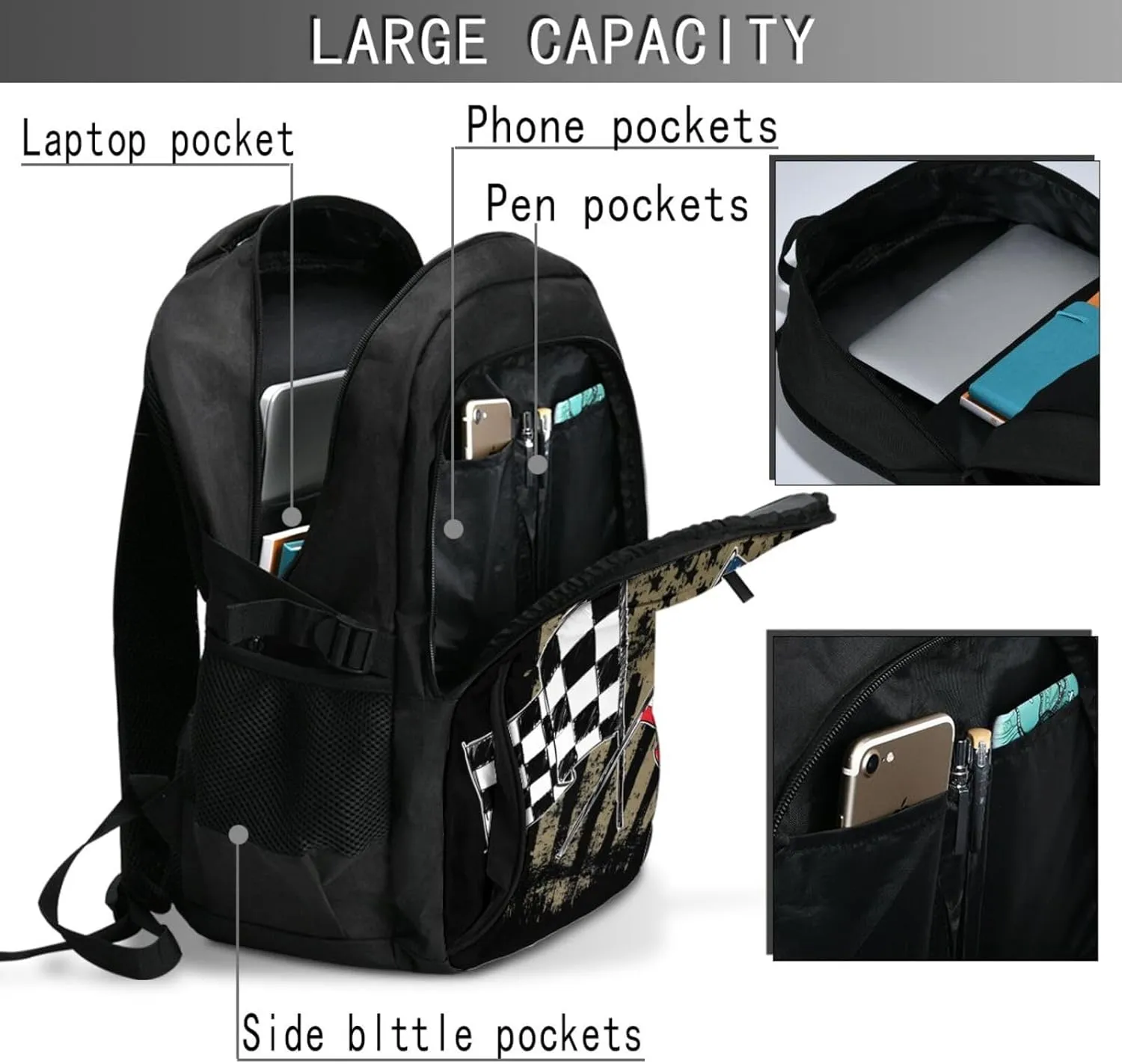 Dirt Track Racing Motocross Stock Car Racing Travel Backpack Laptop Backpacks Business Rucksack Outdoor Daypack Large Sport Bag with Luggage Strap USB Charging Port for Hiking Working