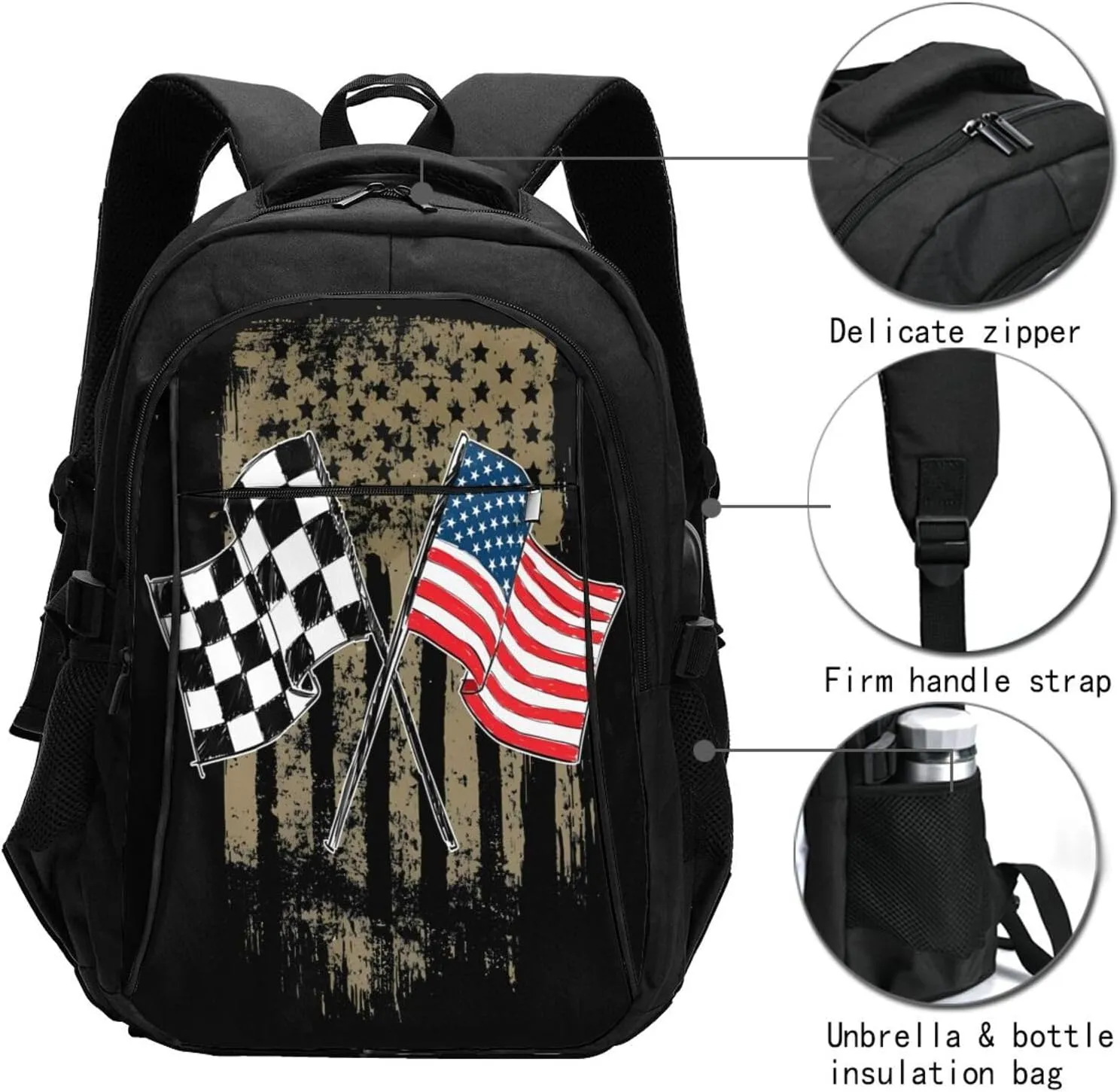 Dirt Track Racing Motocross Stock Car Racing Travel Backpack Laptop Backpacks Business Rucksack Outdoor Daypack Large Sport Bag with Luggage Strap USB Charging Port for Hiking Working