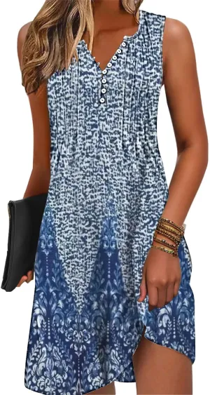 Disamer Beach Dresses for Women 2025 Vacation Swim Cover up V-Neck Summer Dress Button Down Sleeveless Boho Floral Sundress