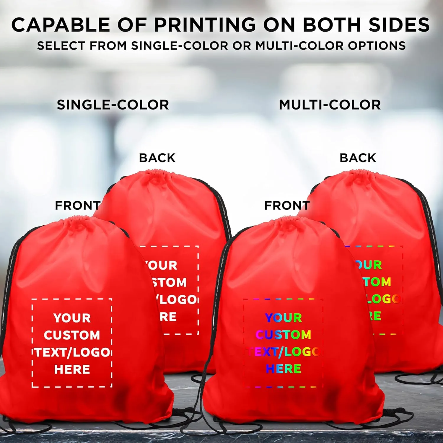 DISCOUNT PROMOS Custom Classic Polyester Drawstring Bags Set of 50, Personalized Bulk Pack - Bring Everywhere You Go, Great for Travelling, Gym and for Everyday Use - Red