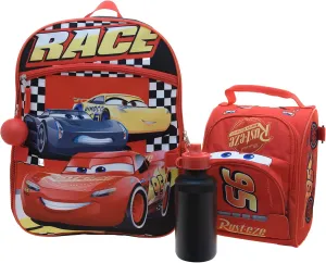 Disney Pixar Cars Girls & Boys 4 Piece Backpack Set, Kids 16" School Bag with Front Zip Pocket, Red & Black