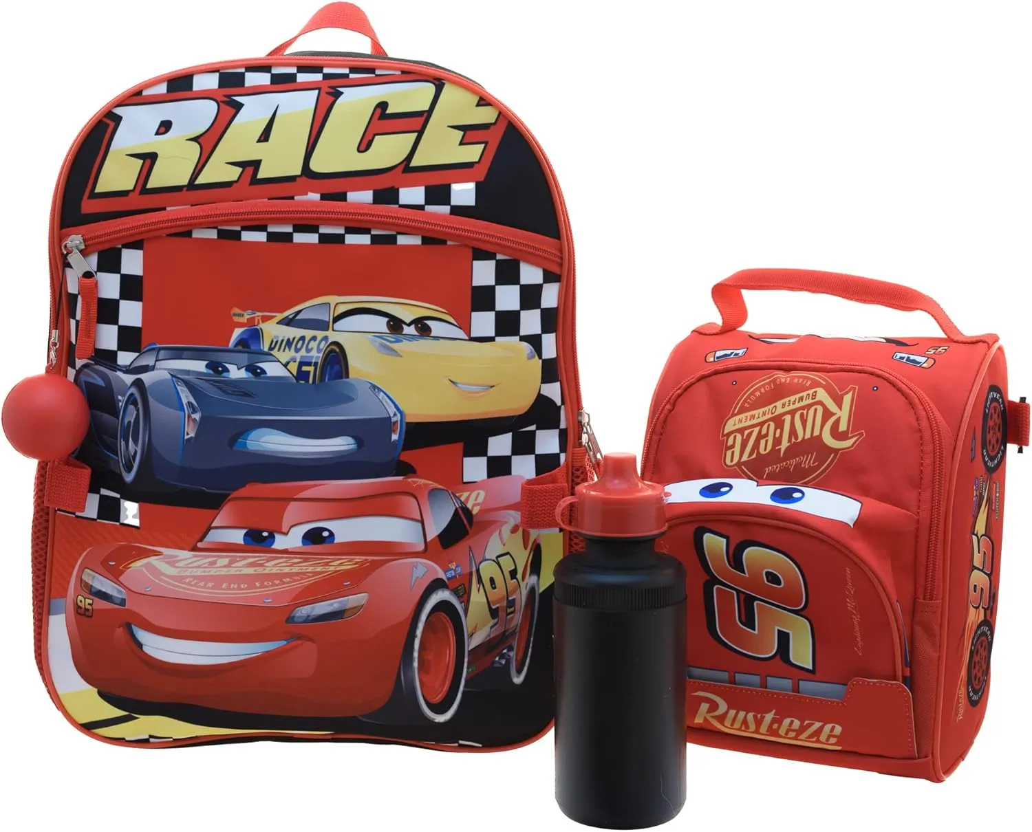 Disney Pixar Cars Girls & Boys 4 Piece Backpack Set, Kids 16" School Bag with Front Zip Pocket, Red & Black