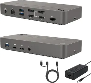 DisplayLink Docking Station 3 Monitors with 130W Power Supply,15 in 1 USB C Triple 4K Display Dock for M1 M2 M3 M4 Thunderbolt MacBook Pro/Air and USB-C/A Port Windows Laptops (3 HDMI, 2 DP)