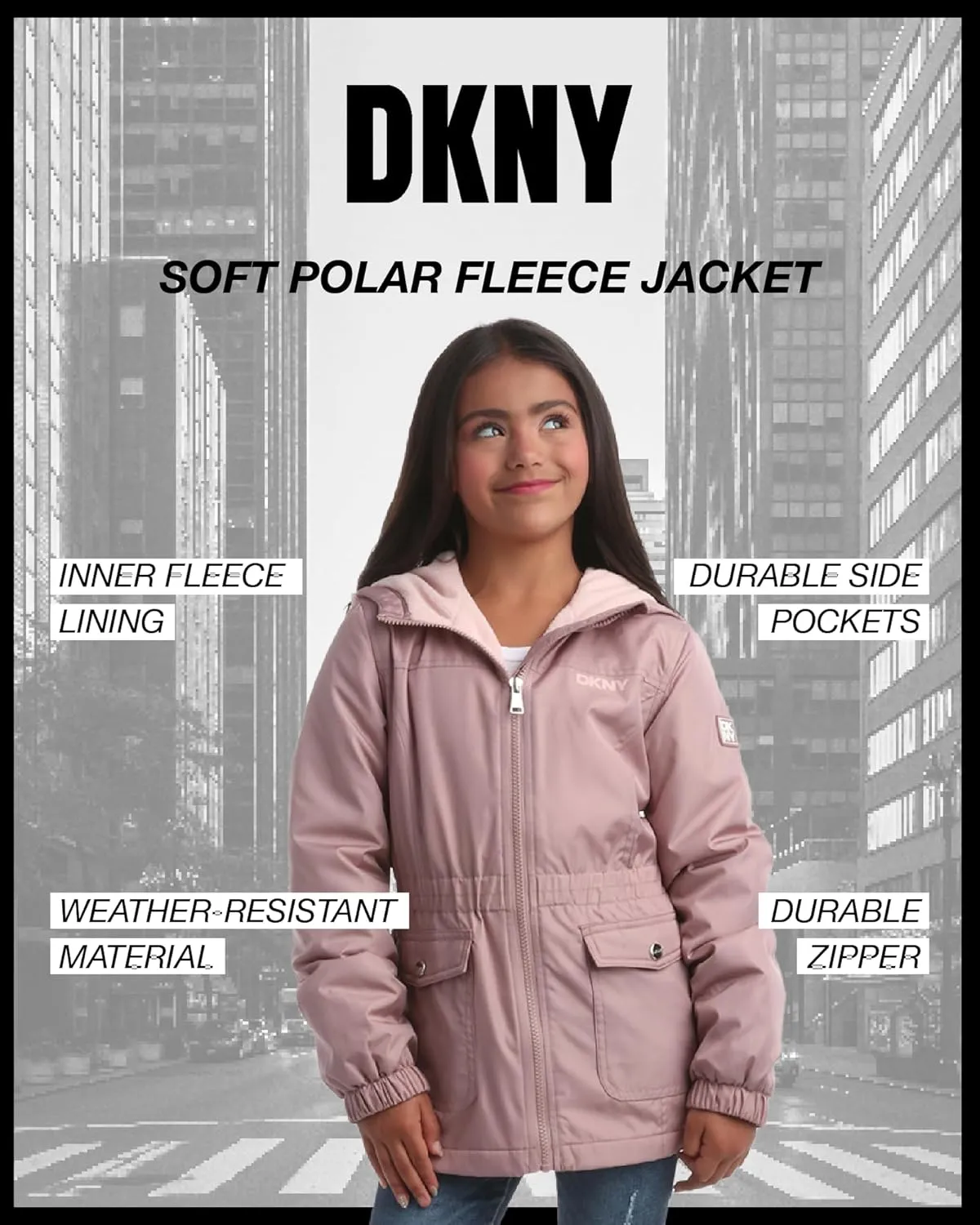 DKNY Girls' Jacket - Cozy Polar Fleece Lined Full Zip Up Jacket with Side Pockets - Athletic Jackets for Girls (7-16)