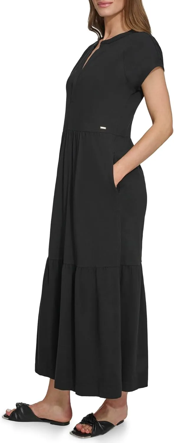 DKNY womens Casual Notch Neck Cap Sleeve Dress