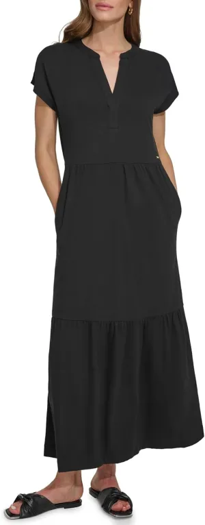 DKNY womens Casual Notch Neck Cap Sleeve Dress