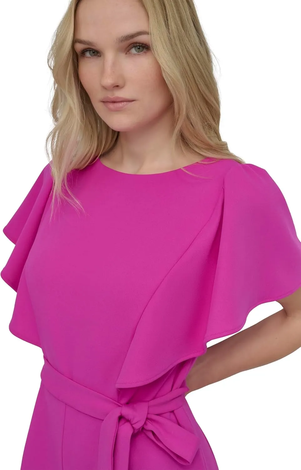DKNY Womens Flutter Sleeve Scuba Crepe Tie Jumpsuit