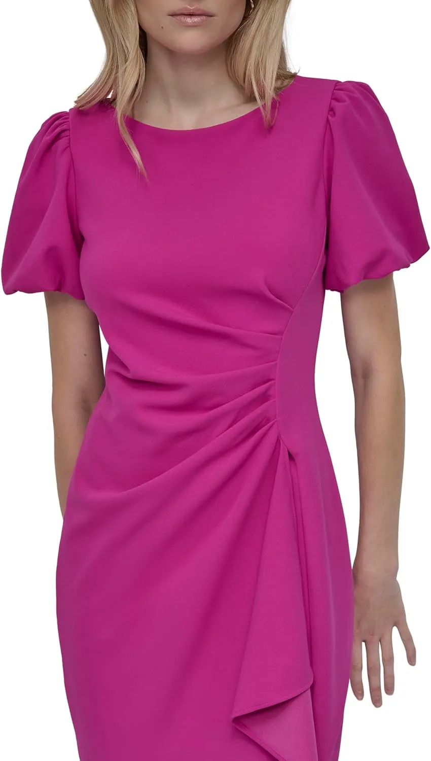 DKNY womens Short Sleeve Boat Neck Side Ruched Dress