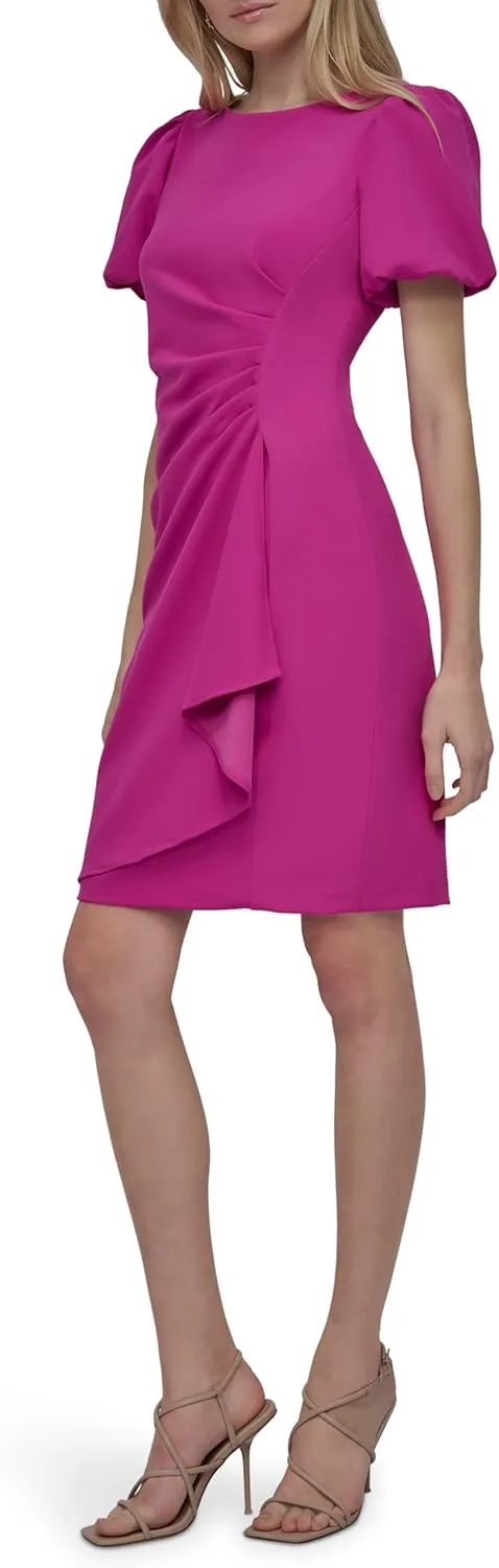 DKNY womens Short Sleeve Boat Neck Side Ruched Dress