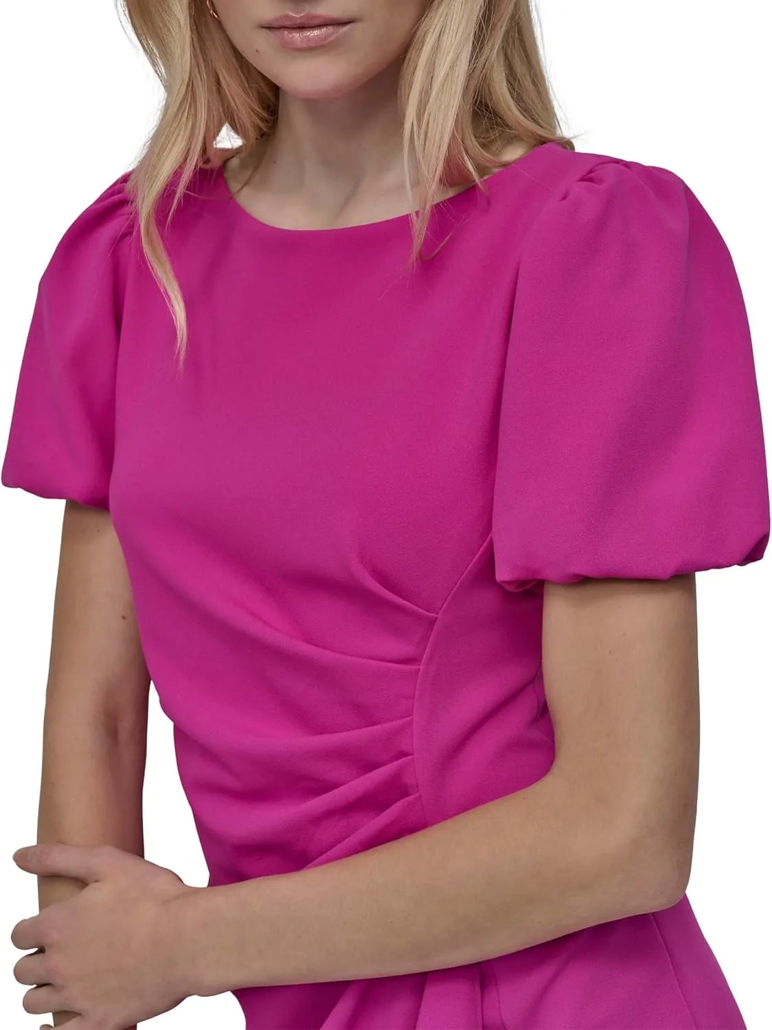 DKNY womens Short Sleeve Boat Neck Side Ruched Dress
