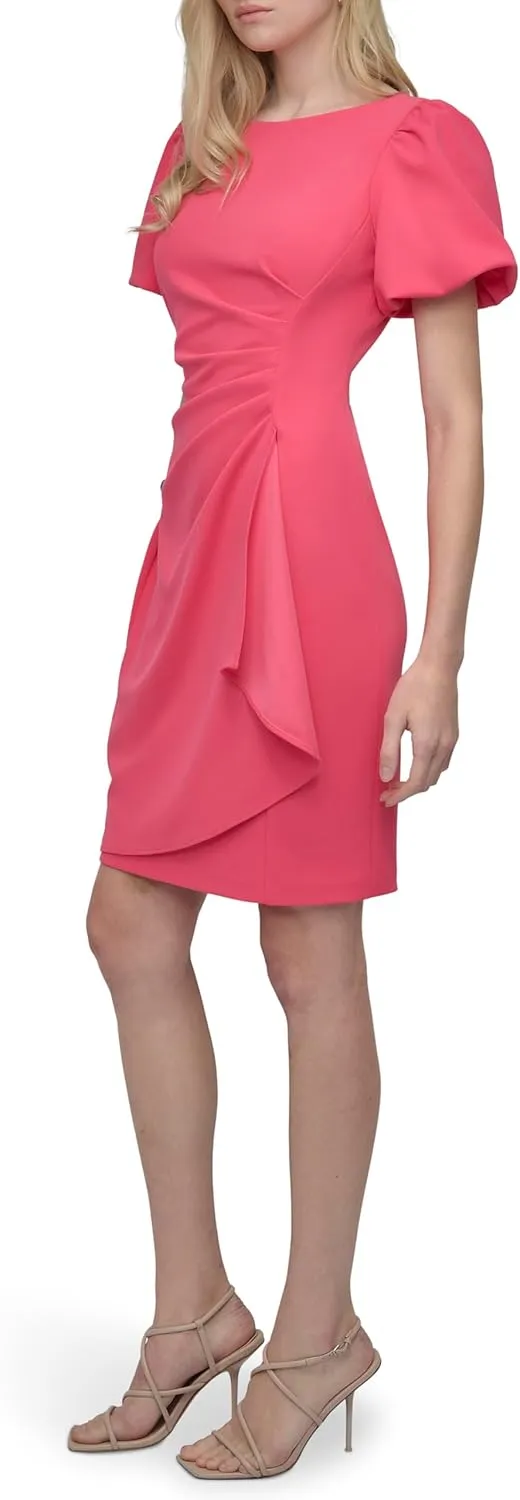 DKNY womens Short Sleeve Boat Neck Side Ruched Dress