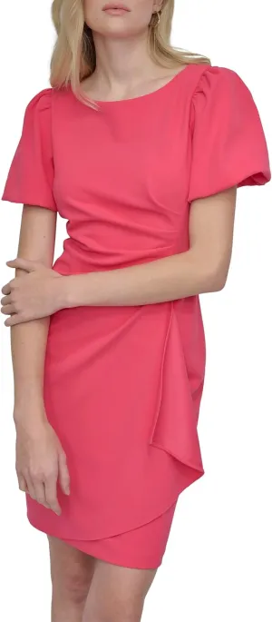DKNY womens Short Sleeve Boat Neck Side Ruched Dress