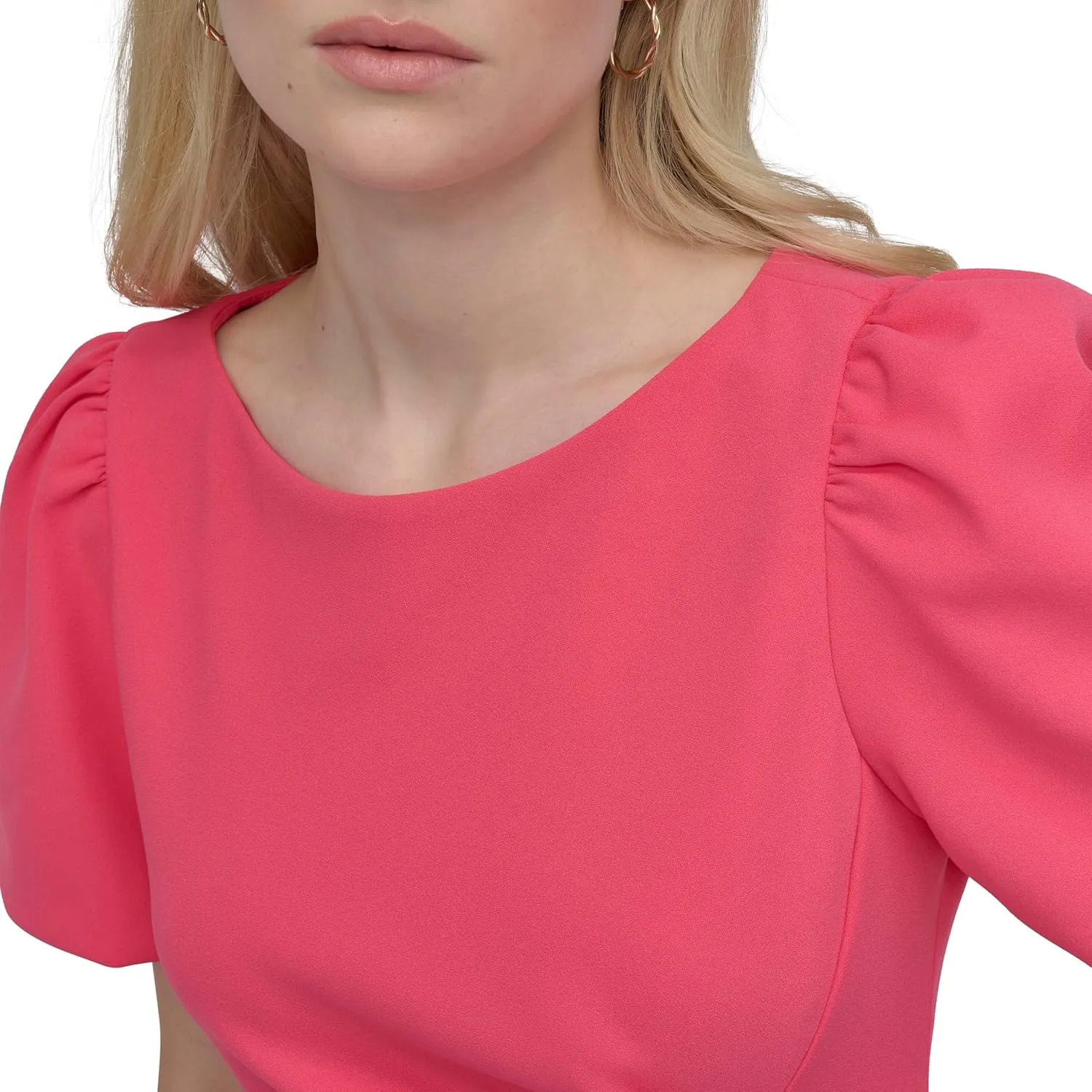 DKNY womens Short Sleeve Boat Neck Side Ruched Dress