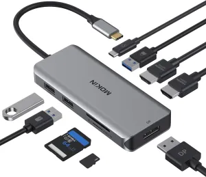 Docking Station, USB C Adapter, 9 in 1 Triple Display Multiport Dongle with 2 HDMI 4K, DisplayPort, 3 USB, 100W PD, SD/TF Card Reader for MacBook Pro Air Type C Laptops