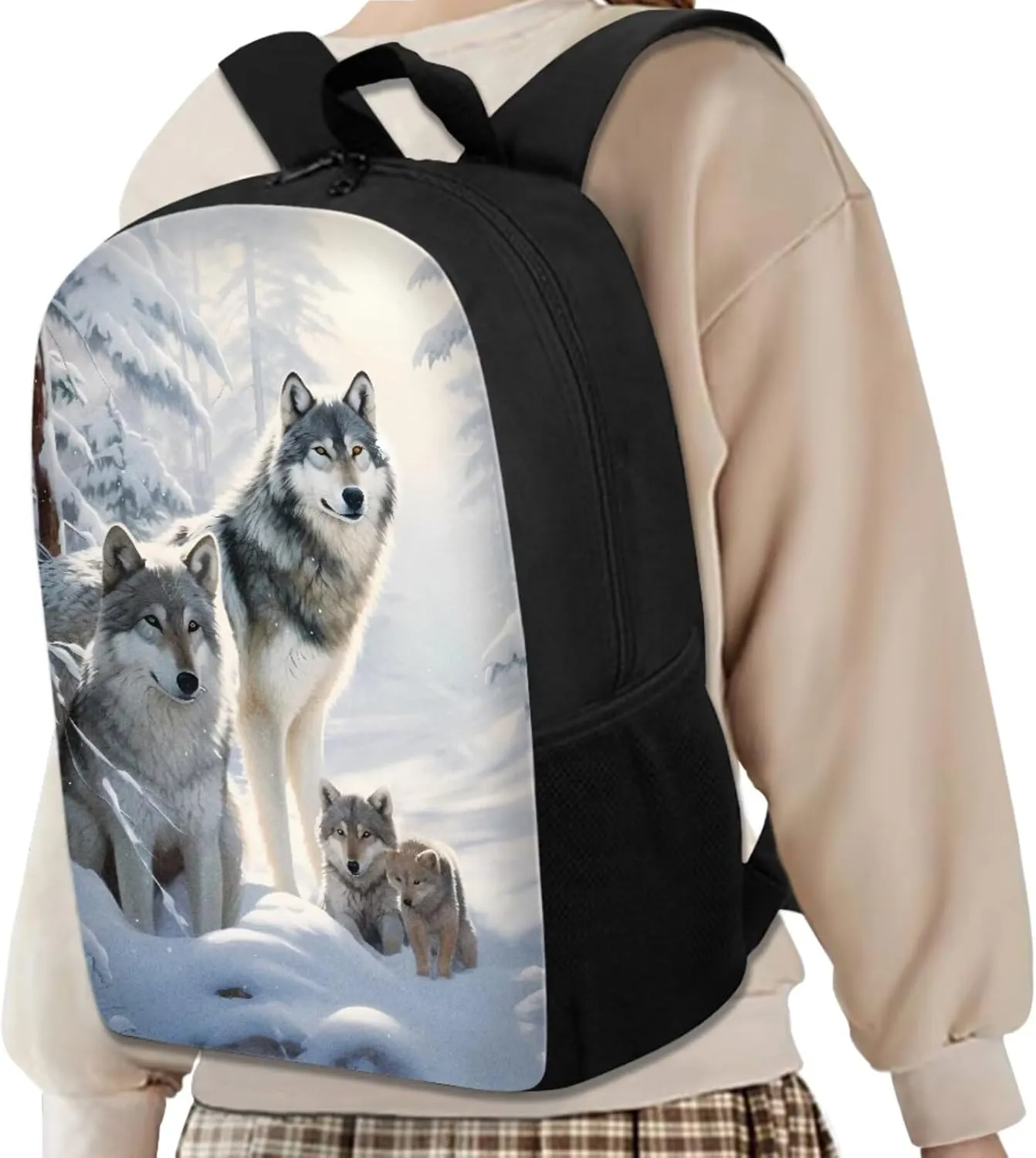 doginthehole Snow Wolf Book Bag for Boys 10-12 Cool Boys Backpack and Lunch Box Set of 4 Large Capacity Boys School Bag Set for Elementary School Primary School Casual Daypack Backpacks School Bag