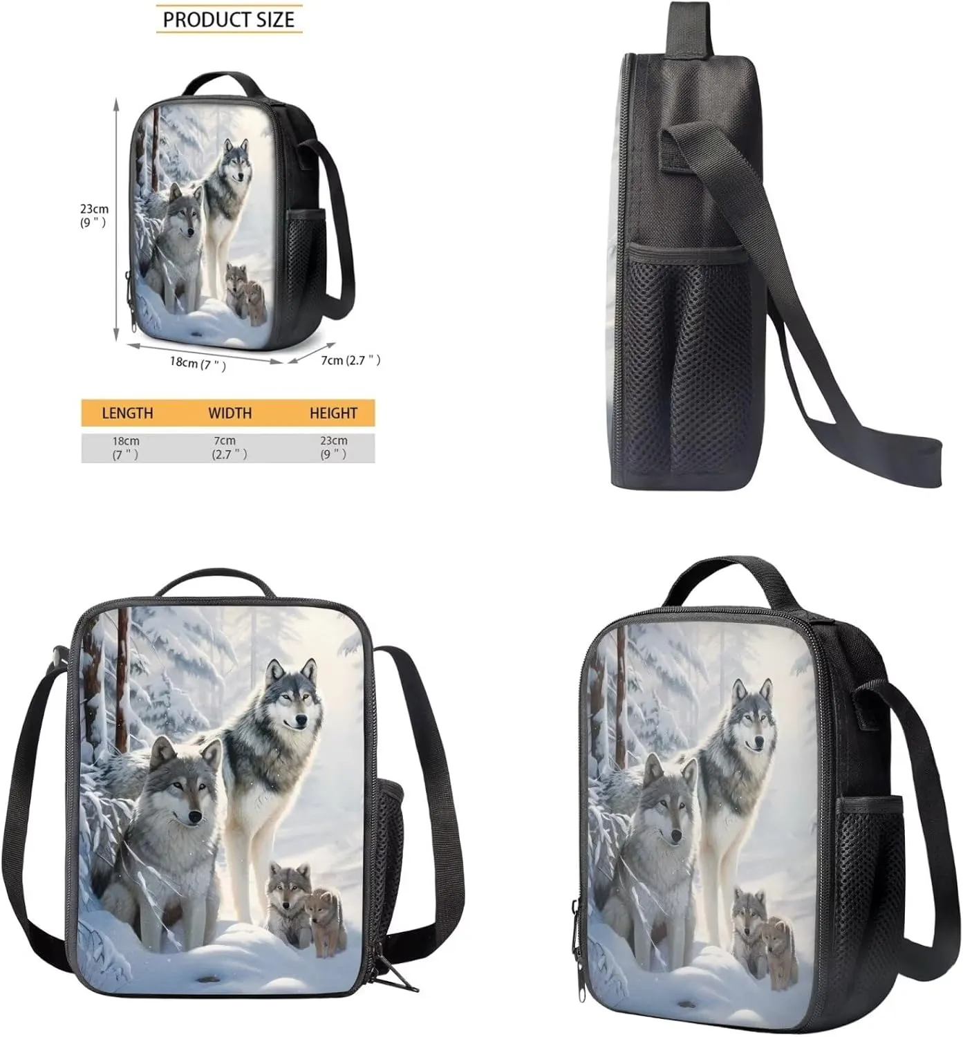 doginthehole Snow Wolf Book Bag for Boys 10-12 Cool Boys Backpack and Lunch Box Set of 4 Large Capacity Boys School Bag Set for Elementary School Primary School Casual Daypack Backpacks School Bag