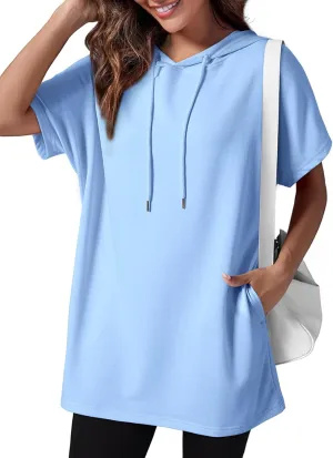 Dokotoo Womens Tops Dressy Casual Short Sleeve Oversized Tshirts Summer Hoodie Dress Tunics Tops Loose Fit Long Shirts