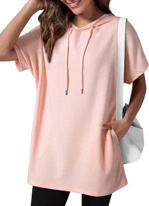 Dokotoo Womens Tops Dressy Casual Short Sleeve Oversized Tshirts Summer Hoodie Dress Tunics Tops Loose Fit Long Shirts