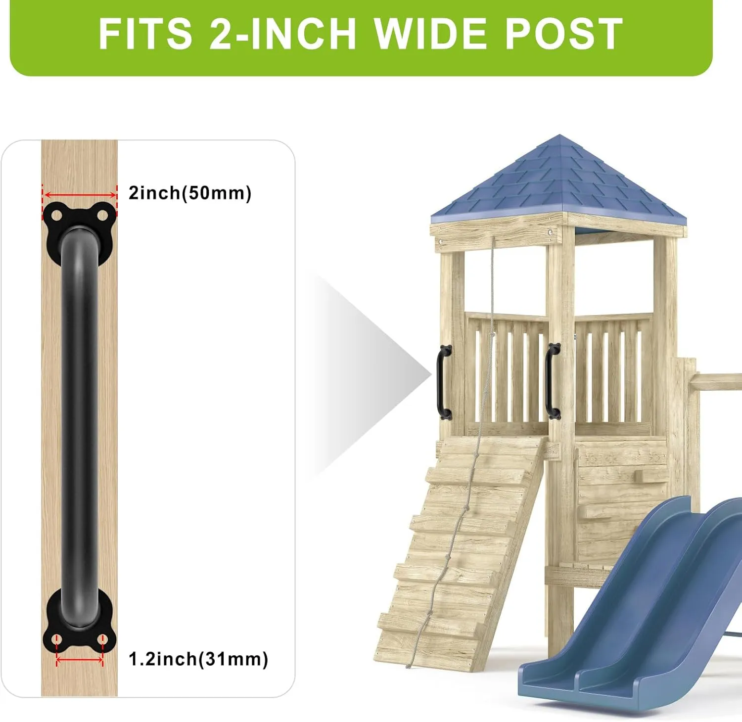 Dolibest 6 Pack 12-Inch Safety Handle, Metal Safety Playground Handles,Sturdy Playground Handle Bars & Wider Base Design, Playset Handles for Climbing Frame, Treehouse, Swing Set Accessories-Black