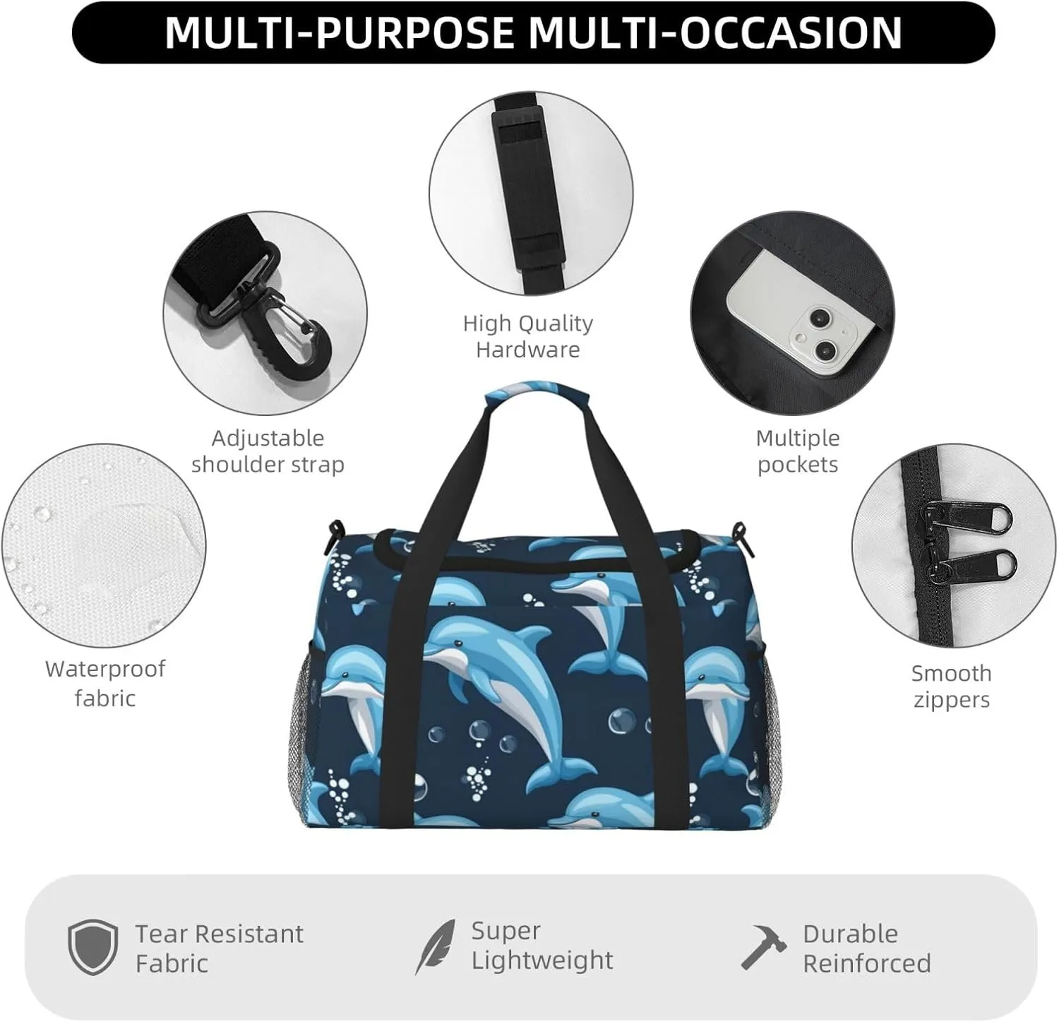 Dolphin Balls Travel Duffel Bag With Zippers And Handles, Big Foldable Duffle Bag For Family Vacations
