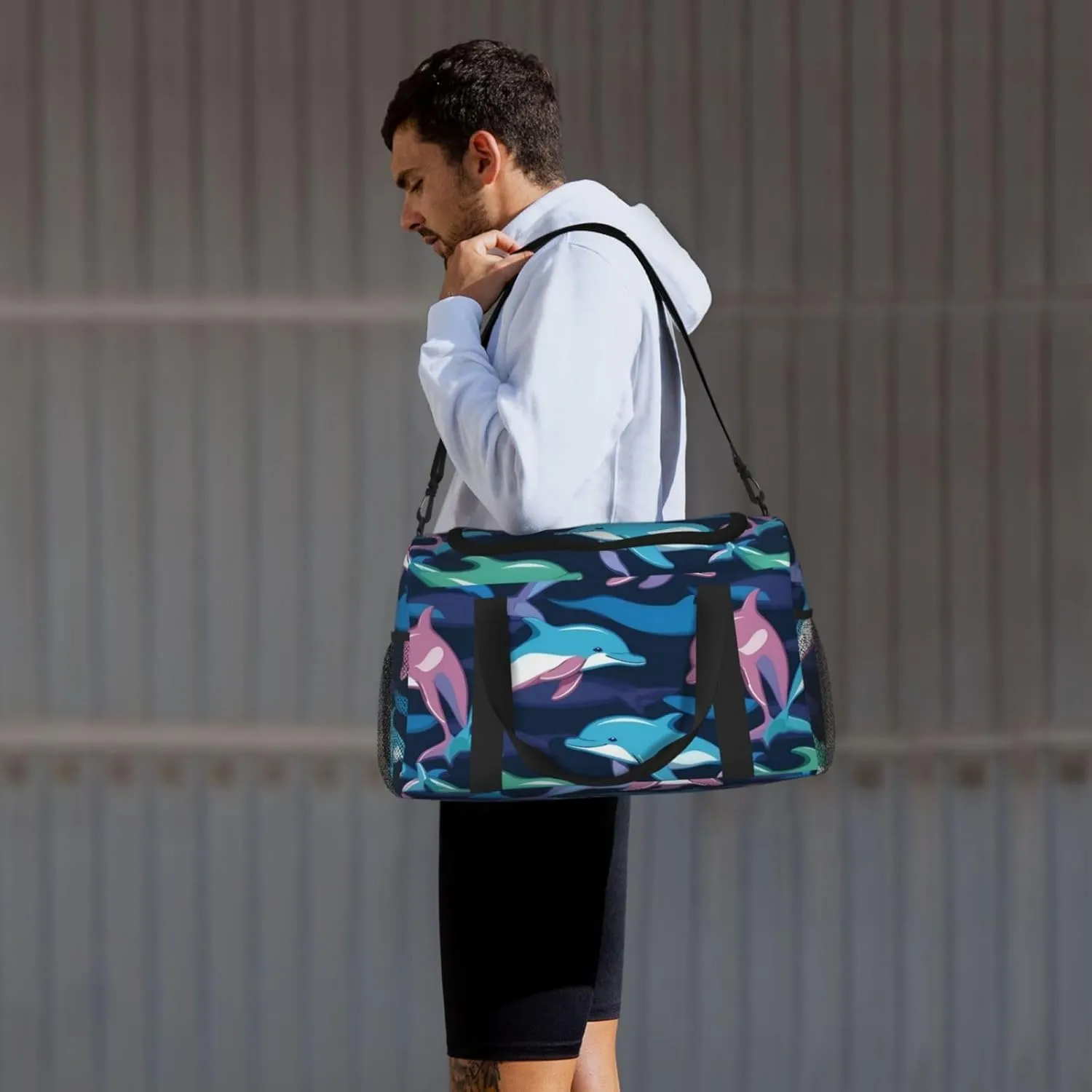Dolphin Travel Duffel Bag With Zippers And Handles, Big Foldable Duffle Bag For Family Vacations