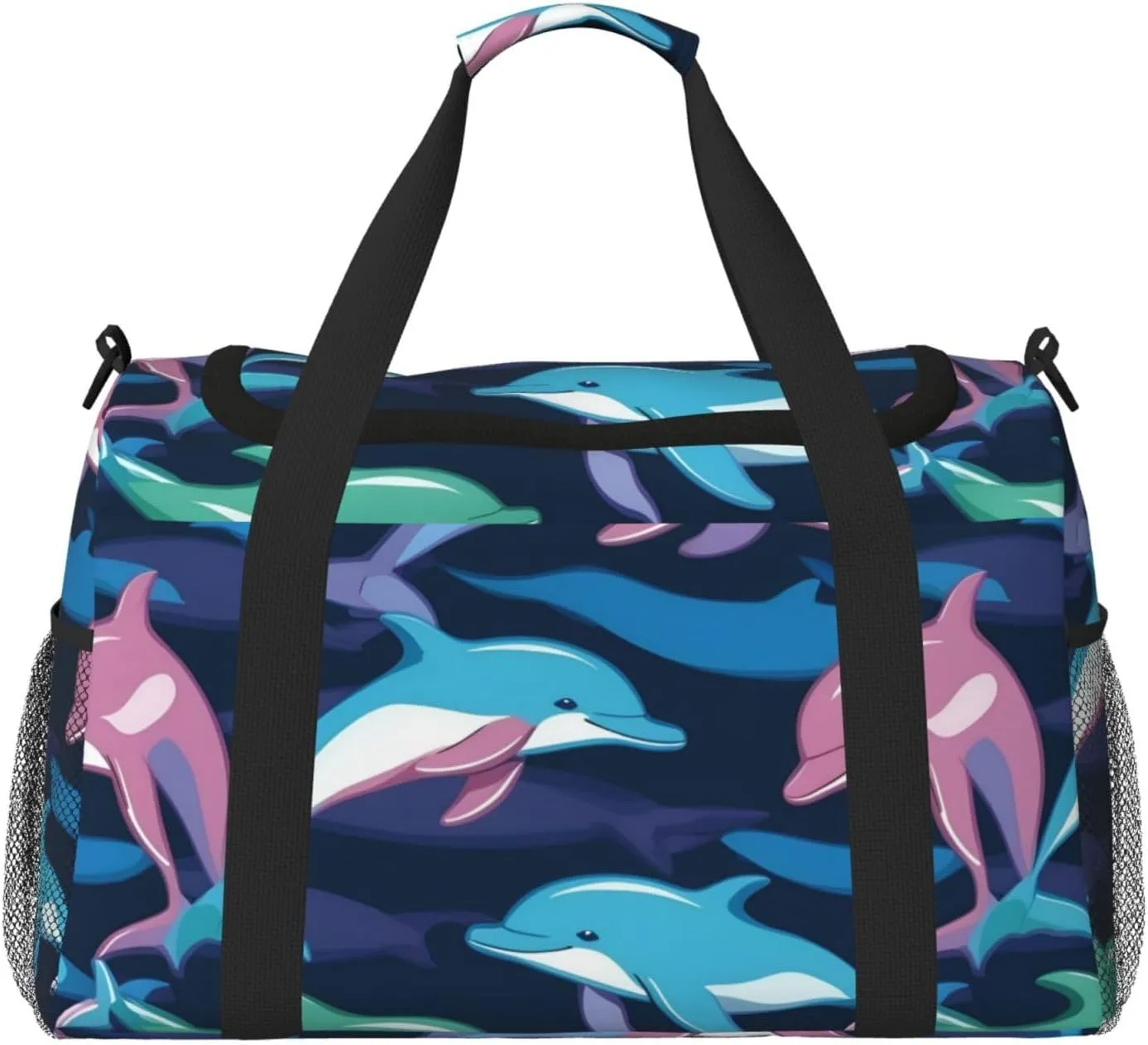 Dolphin Travel Duffel Bag With Zippers And Handles, Big Foldable Duffle Bag For Family Vacations