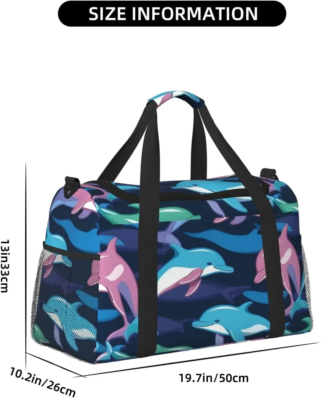 Dolphin Travel Duffel Bag With Zippers And Handles, Big Foldable Duffle Bag For Family Vacations