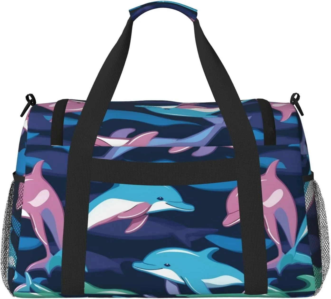Dolphin Travel Duffel Bag With Zippers And Handles, Big Foldable Duffle Bag For Family Vacations