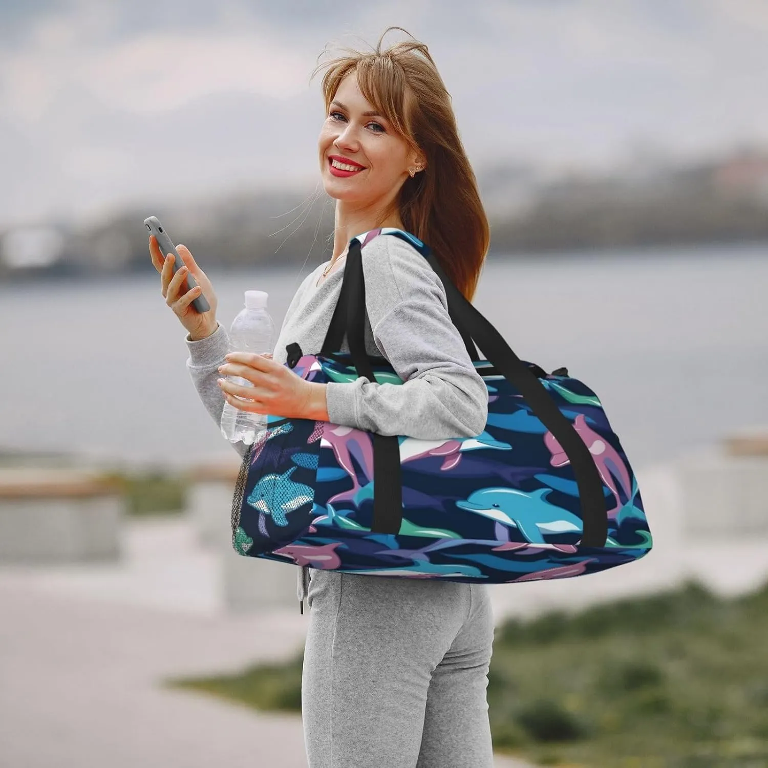 Dolphin Travel Duffel Bag With Zippers And Handles, Big Foldable Duffle Bag For Family Vacations