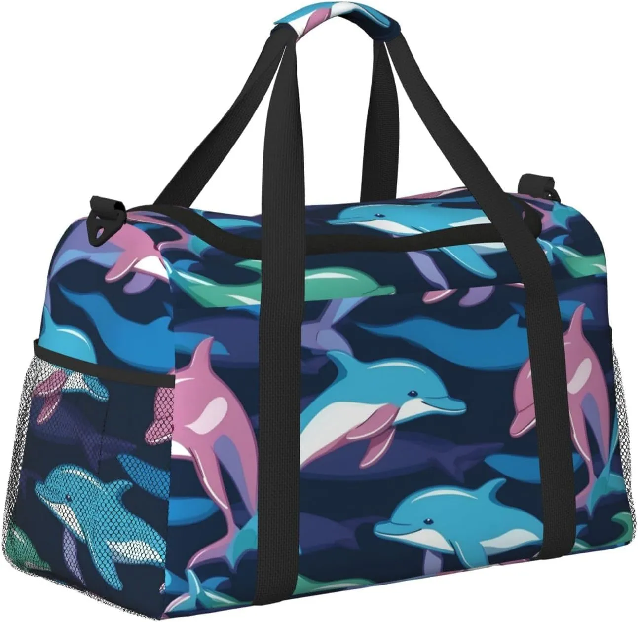Dolphin Travel Duffel Bag With Zippers And Handles, Big Foldable Duffle Bag For Family Vacations