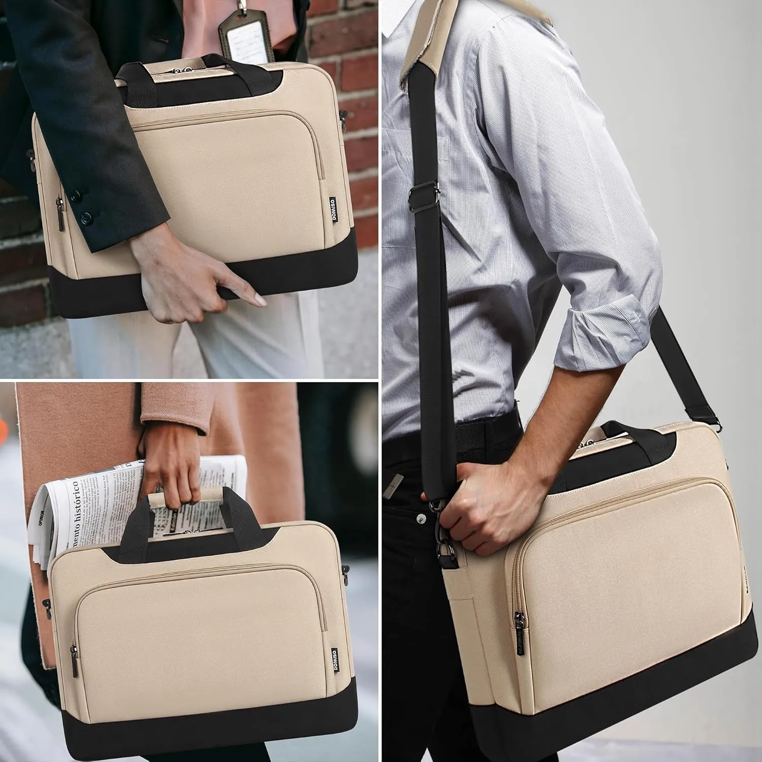 DOMISO Laptop Sleeve Case Large Capacity Shoulder Bag Compatible with 17-17.3 inch Dell XPS/HP Gaming Pavilion 17 / Chromebook 317，Beige